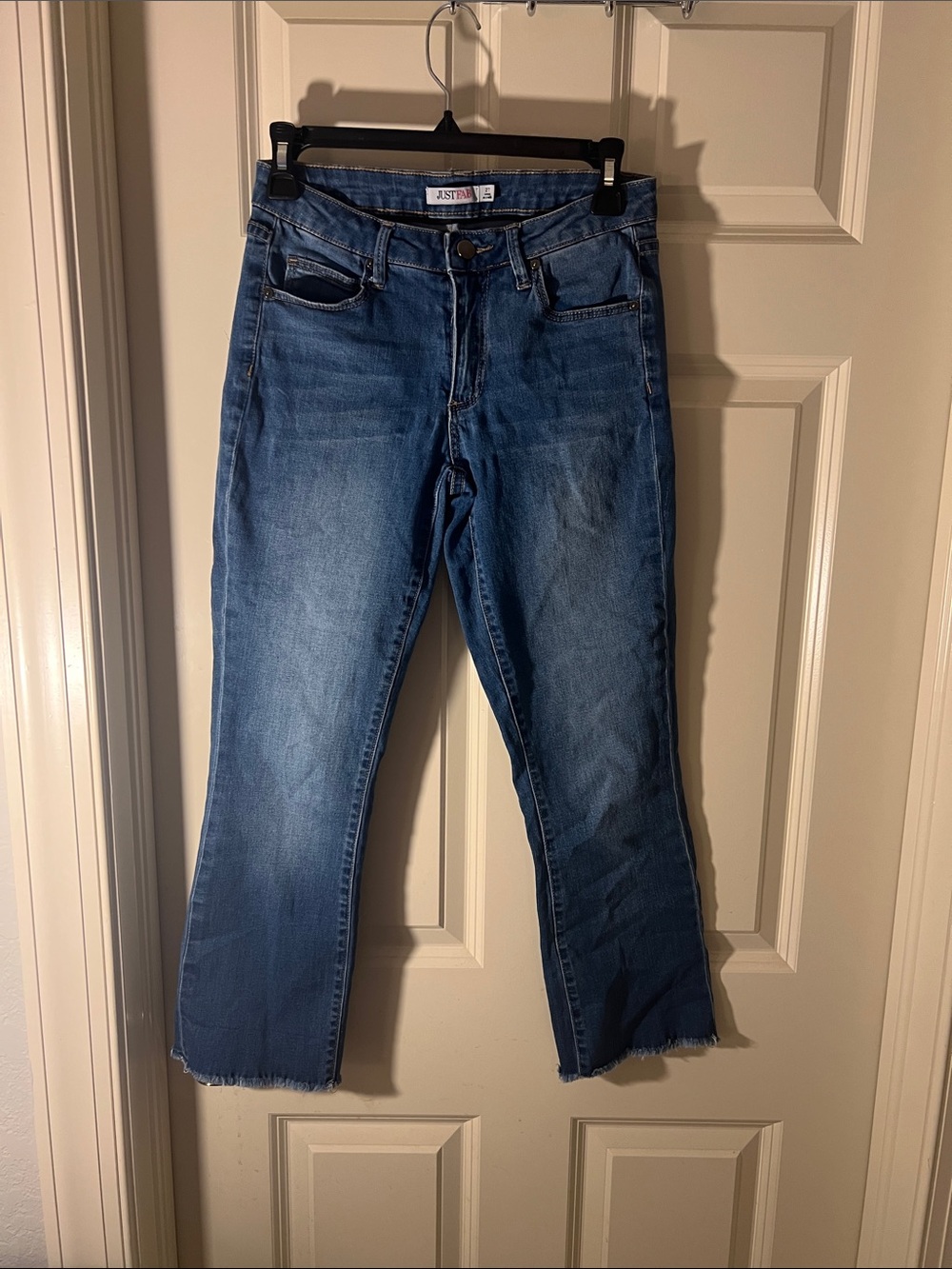 Justin Boots Medium Wash Cropped Women's Jeans with Raw Hem